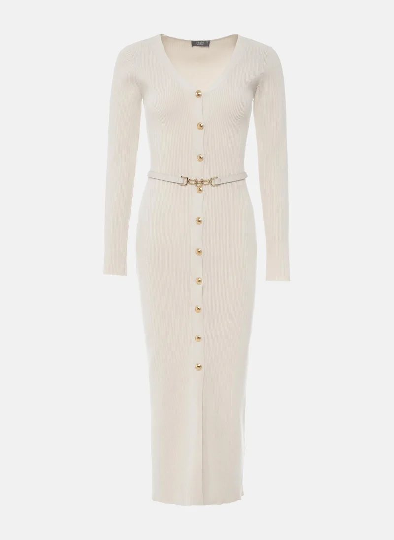 ليتشي فستان جيرسي بطول ميدي  مع حزام ذو زينة ذهبية